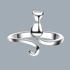 Cat Themed Open Ring For Women Moon And Cat Geometric Alloy Jewelry Universal For Men And Women Fingertip Fashion Accessory 2