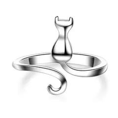 Cat Themed Open Ring For Women Moon And Cat Geometric Alloy Jewelry Universal For Men And Women Fingertip Fashion Accessory 4