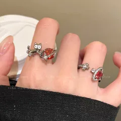 Cat-themed Ring For Women, Vintage Open Design, Red Diamond Shiny Ring Accessory 2
