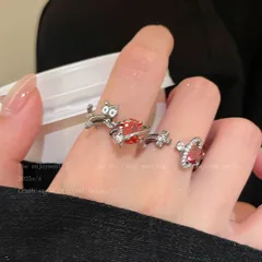 Cat-themed Ring For Women, Vintage Open Design, Red Diamond Shiny Ring Accessory 3
