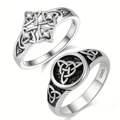 Celtic Knot Rings For Unisex, 1 Pair Retro Style Alloy Rings Featuring Electroplated Finish