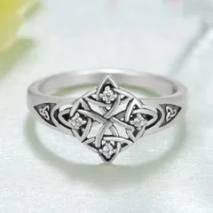 Celtic Knot Rings For Unisex, 1 Pair Retro Style Alloy Rings Featuring Electroplated Finish 3