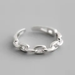 Chains Print Open Rings For Unisex In Simple Style, Silver Copper Electroplated Finish