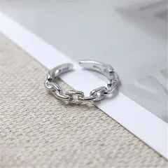 Chains Print Open Rings For Unisex In Simple Style, Silver Copper Electroplated Finish 3