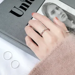 Chains Print Open Rings For Unisex In Simple Style, Silver Copper Electroplated Finish 4