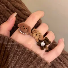 Charming Brown Bear Open Ring Women's Popular Stackable Finger Ring Unique Autumn Winter Index Ring Zinc Alloy Country Style 4