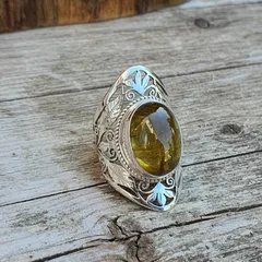 Classic Two-tone Alloy Ring With Precious Gemstone Engraving Unisex Vintage Style Geometric Pattern Design Trendy Ring 3
