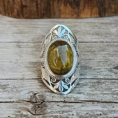 Classic Two-tone Alloy Ring With Precious Gemstone Engraving Unisex Vintage Style Geometric Pattern Design Trendy Ring 4