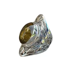 Classic Two-tone Alloy Ring With Precious Gemstone Engraving Unisex Vintage Style Geometric Pattern Design Trendy Ring 5