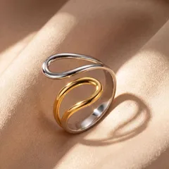 Color Block Open Rings For Women In Titanium Steel With Waterproof Non Tarnish Electroplated Gold Plating, Perfect For Summer