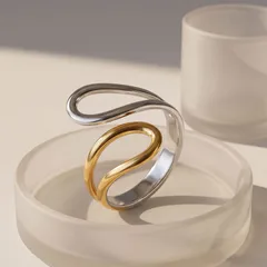 Color Block Open Rings For Women In Titanium Steel With Waterproof Non Tarnish Electroplated Gold Plating, Perfect For Summer 2