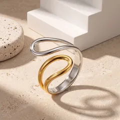 Color Block Open Rings For Women In Titanium Steel With Waterproof Non Tarnish Electroplated Gold Plating, Perfect For Summer 3