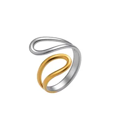 Color Block Open Rings For Women In Titanium Steel With Waterproof Non Tarnish Electroplated Gold Plating, Perfect For Summer 4