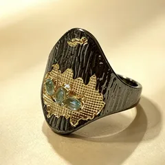 Color Block Retro Rings For Women In Dyed Black Alloy With Diamond Inlay Featuring Electroplated Craftsmanship