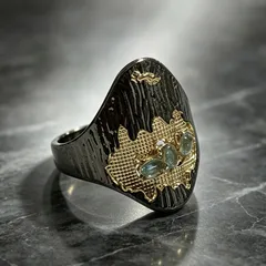Color Block Retro Rings For Women In Dyed Black Alloy With Diamond Inlay Featuring Electroplated Craftsmanship 4