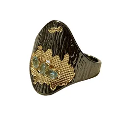 Color Block Retro Rings For Women In Dyed Black Alloy With Diamond Inlay Featuring Electroplated Craftsmanship 5