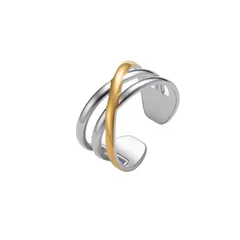 Color Block Two Tone Open Rings For Women In Multicolor Titanium Steel With Electroplated Gold Plating 5