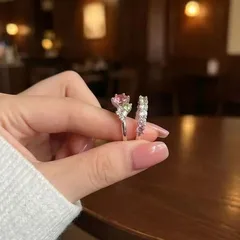 Color Block Rings For Unisex In Vintage Style, 2 Pieces Set Featuring Two Tone Alloy In Natural Pink 3