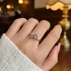 Color Block Rings For Unisex In Vintage Style, 2 Pieces Set Featuring Two Tone Alloy In Natural Pink 4