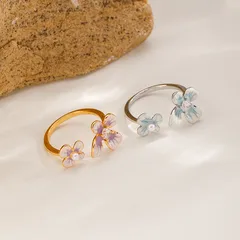 Colorful 18K Gold Plated White K Copper Alloy Oil Drop Zircon Flower Open Ring For Women Universal Electroplating