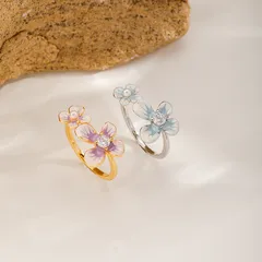 Colorful 18K Gold Plated White K Copper Alloy Oil Drop Zircon Flower Open Ring For Women Universal Electroplating 2