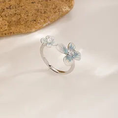 Colorful 18K Gold Plated White K Copper Alloy Oil Drop Zircon Flower Open Ring For Women Universal Electroplating 3