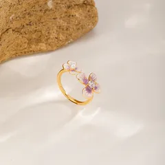 Colorful 18K Gold Plated White K Copper Alloy Oil Drop Zircon Flower Open Ring For Women Universal Electroplating 4