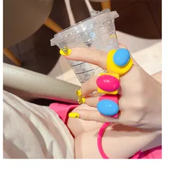 Colorful Geometric Acrylic Rings Unique Personality Fashion Jewelry Accessories Red Bean Design Ring 3