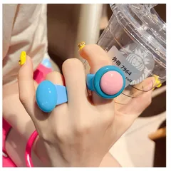 Colorful Geometric Acrylic Rings Unique Personality Fashion Jewelry Accessories Red Bean Design Ring 4