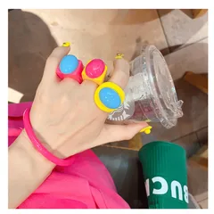 Colorful Geometric Acrylic Rings Unique Personality Fashion Jewelry Accessories Red Bean Design Ring 5