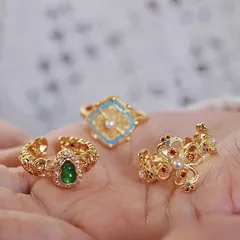 Colorful Gourd-shaped Ring For Women, Vintage Palace Style, Stackable Index Finger Ring, Alloy Material, Chocolate Pink And Brown 4