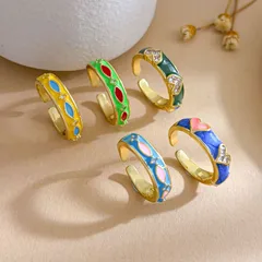 Colorful Heart Shaped Adjustable Open Ring  Style Luxury Non-Fading Copper Plated With Real Gold For Women Butterfly Knot
