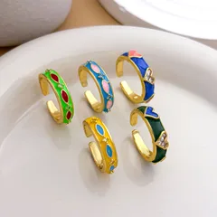 Colorful Heart Shaped Adjustable Open Ring  Style Luxury Non-Fading Copper Plated With Real Gold For Women Butterfly Knot 2