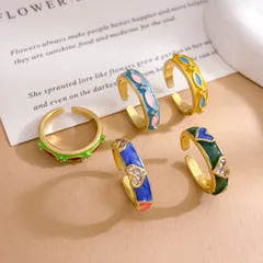 Colorful Heart Shaped Adjustable Open Ring  Style Luxury Non-Fading Copper Plated With Real Gold For Women Butterfly Knot 3