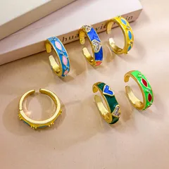 Colorful Heart Shaped Adjustable Open Ring  Style Luxury Non-Fading Copper Plated With Real Gold For Women Butterfly Knot 4