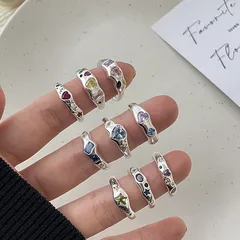 Colorful Zircon Love Ring Women's  Style Combination Niche High-end Sense Opening Adjustment Fashion