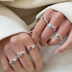 Colorful Zircon Love Ring Women's  Style Combination Niche High-end Sense Opening Adjustment Fashion 2
