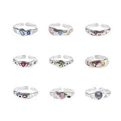 Colorful Zircon Love Ring Women's  Style Combination Niche High-end Sense Opening Adjustment Fashion 5