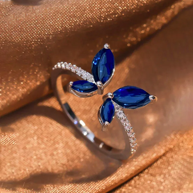 Copper Inlaid Zircon Butterfly Ring Female Inlaid Horse Eye Zircon Fashion Multi-layer Hollow Design High-grade Ring 5