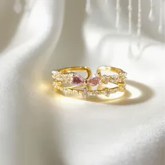 Copper Open Ring For Women With Zircon Inlay Featuring Flowers Design In New Style, Perfect For Summer 2
