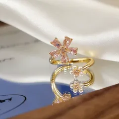 Copper Open Ring For Women With Zircon Inlay Featuring Flowers Design In New Style, Perfect For Summer 3