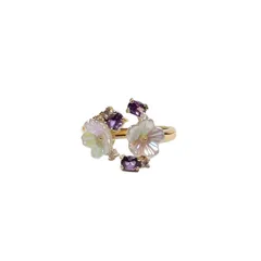 Copper Open Ring For Women With Zircon Inlay Featuring Flowers Design In New Style, Perfect For Summer 5