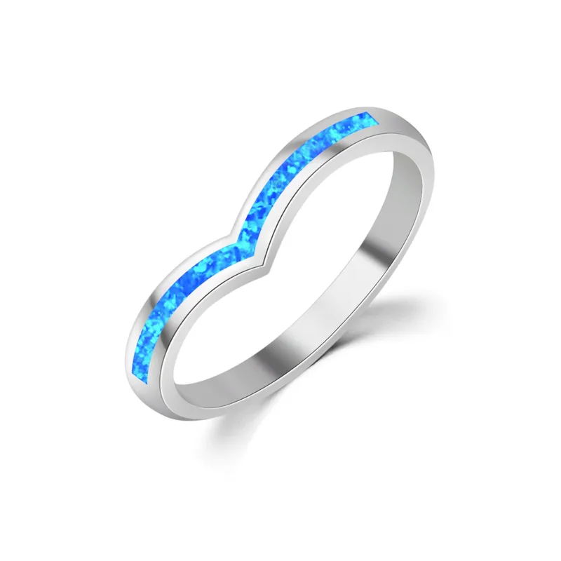 Waves Copper Wave Ring With October Birthstone Opal Inlay In Blue, Sweet Style, Unisex 5