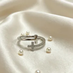 Couple Cross Open Rings For Him And Her In Silver Copper With Real Gold Plated Electroplated Finish
