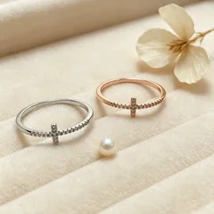 Couple Cross Rings In Copper With Real Gold Plated Finish Featuring Rhinestones, Available In Gold 2
