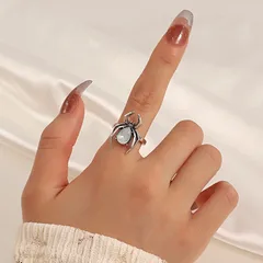 Halloween Spider Rings For Couples In Alloy With Electroplated Design Featuring Artificial Gemstone Inlay