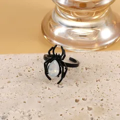 Halloween Spider Rings For Couples In Alloy With Electroplated Design Featuring Artificial Gemstone Inlay 2