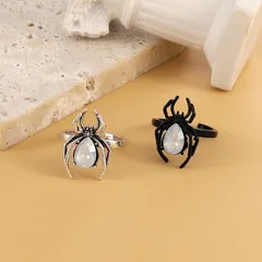 Halloween Spider Rings For Couples In Alloy With Electroplated Design Featuring Artificial Gemstone Inlay 4