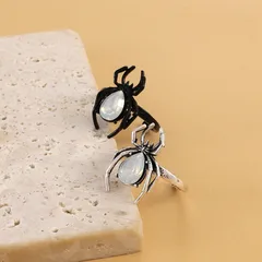 Halloween Spider Rings For Couples In Alloy With Electroplated Design Featuring Artificial Gemstone Inlay 5
