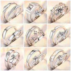 Couple Ring A Pair Of Men And Women Simple Fashion Temperament Korean Crown Zircon Ring Open Wedding Simulation Diamond Ring